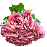Huitich pink party decoration artificial flowers bouquet with green leaves for event decor